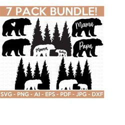 Bear SVG Bundle, Bear Silhouette SVG, Papa Bear svg, Mama Bear svg, Family Bear svg, Bear in the Woods, Cut Files for Cricut, Silhouette