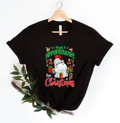 I Want A Hippopotamus For Christmas Long Sleeves Shirt Png , Cute Santa Hippopotamus Xmas Shirt Png Xmas Gift, Cute boys
