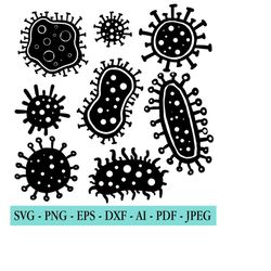 Virus SVG, Bundle, Social Distancing Svg, Germs Svg, Stay Home, Quarantine Shirt Svg, Cut File for Cricut, Silhouette, PNG, DXF, Eps, Jpeg