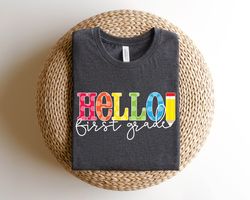 Polka Dot Hello First Grade Shirt Png, Back to School For Students, Gift for Teachers, Cute Gift for Students, TShirt Pn