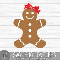 Gingerbread Girl - Instant Digital Download - svg, png, dxf, and eps files included! Christmas, Gingerbread Girl with Bo