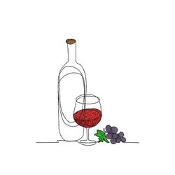 Wine bottle, wine glass and grapes Machine Embroidery Design