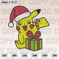 pikachu santa hat embroidery designs, christmas embroidery files, machine embroidery pattern