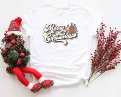 Merry Christmas Retro Shirt Png, Merry Christmas Typography Shirt Png, Joyful Believe Blessing Friends Snow Noel Shirt P
