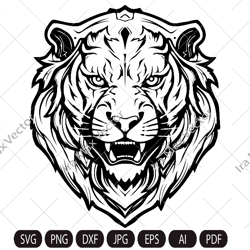 Angry tiger roaring face outline clipart Tiger hrtaldic, cut file, sublimation or vinyl for shirt ,mug ,sign