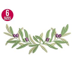 Olive branch border, Leaf wreath, Machine embroidery design, Instant download