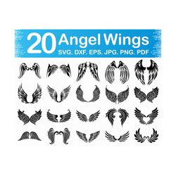 Angel wings svg, Wings svg files for cricut, Angel wings png, Angel svg silhouette, Wings clipart, Laser dxf files, Laser cut file vector