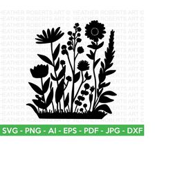 Floral Garden Svg, Floral SVG, Flowers SVG, Garden svg, Silhouette, Wildflowers svg, Grass SVG,  Cricut Cut File, Silhou