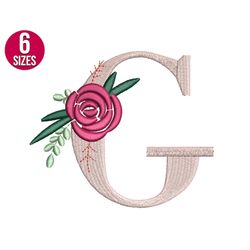 Floral Font Flower alphabet G letter embroidery design, Machine embroidery file, Instant Download