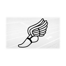 Sports Clipart: Black Winged Running Shoe Outline from Mercury / Hermes to Symbolize 'Track & Field' Sport/Events - Digi