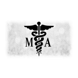 Medical Clipart: Black Simple Medical Caduceus Symbol Silhouette with Letters 'MA' for Medical Assistant - Digital Downl