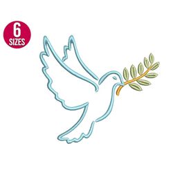 Dove with olive branch embroidery design, Baptism, Machine embroidery file, Instant download