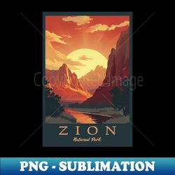 Zion National Park Vintage Travel Poster - PNG Sublimation Digital Download - Transform Your Sublimation Creations