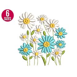 Daisy bunch embroidery design, wildflowers, Machine embroidery file, Instant Download