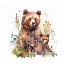 grizzly bear watercolor clipart, grizzly bear cute clip art, card making clipart, bear clipart ,watercolor illustration, instant download