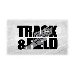 Sports Clipart: Large Black Bold Words 'Track and Field' with Gray Mercury or Hermes Winged Track Shoe Overlay - Digital