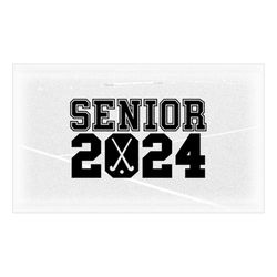 Educational Clipart: Black Words 'Senior' and '2024' in & Bold Varsity Style w/ Field Hockey Sticks in '0', Digital Down