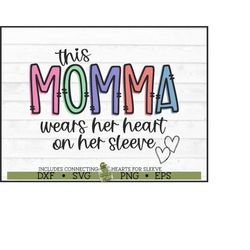 This Momma Wears Her Heart on Her Sleeve SVG File, dxf, eps, png, Mama svg, Hearts svg, Mama Shirt svg, Hearts on Sleeve