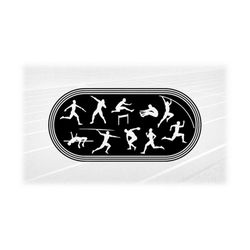Sports Clipart: Black Running Track to Scale with Cutouts of Male Athlete Silhouettes Performing Events - Digital Downlo