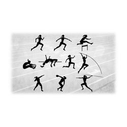 Sports Clipart Value Pack Bundle: Black Track & Field Silhouettes of Female Runners, Hurdlers, Jumpers, Throwers - Digit