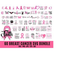 60 breast cancer svg bundle, pink awareness ribbon svg,cancer awareness svg,  fight cancer svg, cancer quote svg,tackle cancer svg