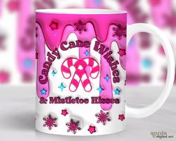 3D Pink Christmas Mug  Inflated, Candy Cane Mug