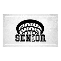 Sports Clipart: Black Half Lacrosse Stick Net w/ Word 'SENIOR' in Collegiate Style & Graduation Year 2024 - Digital Down