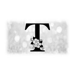 Word Clipart: Black Formal Capital Letter 'T' with Floral / Flower Accents - Change Color w/ Your Own Software - Digital