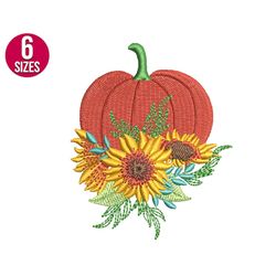 Pumpkin embroidery design, Sunflowers, Fall, Autumn Machine embroidery file, Instant download