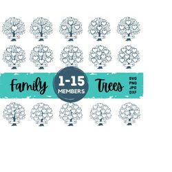Family tree svg bundle 1-15 members, Family heart tree svg, Family reunion svg, tree split monogram, Tree of Life svg, png, cricut,Dxf files