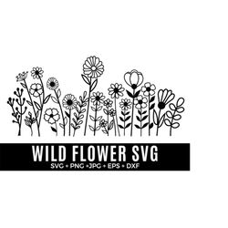 Wildflower Bundle Svg, Flower Meadow border  Svg, Flower Border SVG, Minimalist Flower Bouquet, Wildflower Clipart