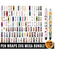 118 pen wraps mega svg bundle,teacher pen wrap, glitter pen patterns, window epoxy glitter pen wraps, pen wraps waterslides, epoxy pen wraps