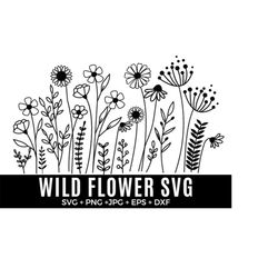 Wildflower Bundle Svg, Flower Meadow border  Svg, Flower Border SVG, Minimalist Flower Bouquet, Wildflower Clipart