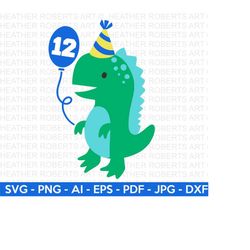 12th Dinosaur Birthday SVG, Cute Dinosaur SVG, T-Rex SVG, Dino svg, Little boy svg, boy shirt svg, Dinosaur birthday, Cut File Cricut