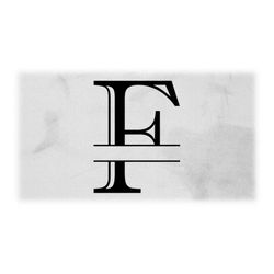 Word Clipart: Black Formal Etched Colonial Style Capital Initial or Monogram Split Letter 'F' for Adding Name - Digital