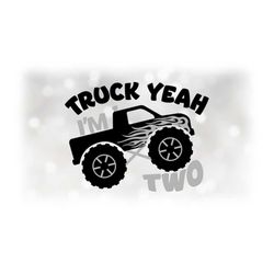 Car/Automotive Clipart: Black Monster Truck with Gray Accents and 'Truck Yeah I'm Two' - You Change Color - Digital Down