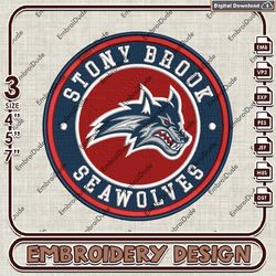 NCAA Logo Embroidery Files, NCAA Stony Brook Embroidery Designs, Stony Brook Seawolves Machine Embroidery Design