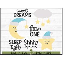 Sleepy Baby SVG File Bundle, dxf, eps, png, Sleep svg, Nursery decor svg, Bedtime svg, Cricut svg, Silhouette Cameo svg,