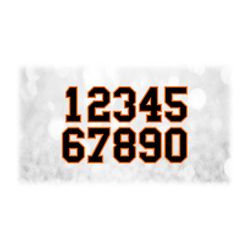 Sports Clipart: Jersey Number Templates Grouped on ONE Single Sheet, Black Layer on Orange - Digital Download SVG, Not I