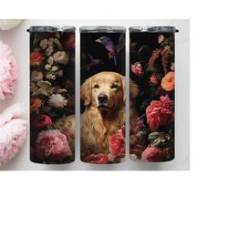 3D Dog and Flowers 20 oz Tumbler PNG, Dog Floral Skinny Sublimation Wrap, Dog Flower png, Funny Dog Tumbler Wrap, Pet tumbler wrap