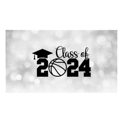 Educational Clipart: Black Words 'Class of 2024' in Script & Bold Varsity Style with Basketball as 'O', Digital Download