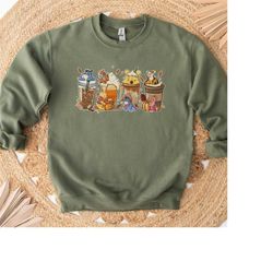 Winnie The Pooh Coffee Latte Crewneck Sweatshirt , Fall Season Sweatshirt , Coffee Lover Shirt , Spooky Season , Hallowe
