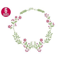 Floral Wreath  embroidery design, flower, Circle frame, Machine embroidery file