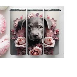 3d dog and flowers 20 oz tumbler png, dog floral skinny sublimation wrap, dog flower png, funny dog tumbler wrap, pet tumbler wrap