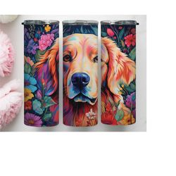 3d dog and flowers 20 oz tumbler png, dog floral skinny sublimation wrap, dog flower png, funny dog tumbler wrap, pet tumbler wrap png