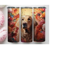3d dog flower 20 oz tumbler png, dog floral skinny sublimation wrap, dog flower png, funny dog tumbler wrap, pet tumbler wrap