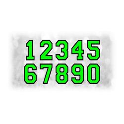 Sports Clipart: Jersey Number Templates Grouped on a Single Sheet - Lime Green Layered on Black - Digital Download SVG,