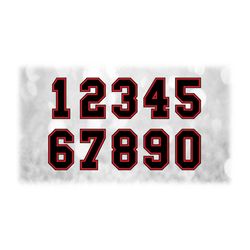 Sports: Jersey Number Templates Grouped on ONE Single Sheet - Black with Red Inline Layer Digital Download SVG - Not Ins