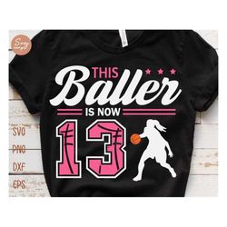 this baller is now 13 svg, birthday girls basketball svg, 13th birthday girl svg, basketball birthday svg, basketball pa