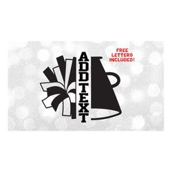 Sports Clipart: Black Cheerleader Pom and Megaphone Silhouette Split Name Frame to Personalize for Cheer - Digital Downl